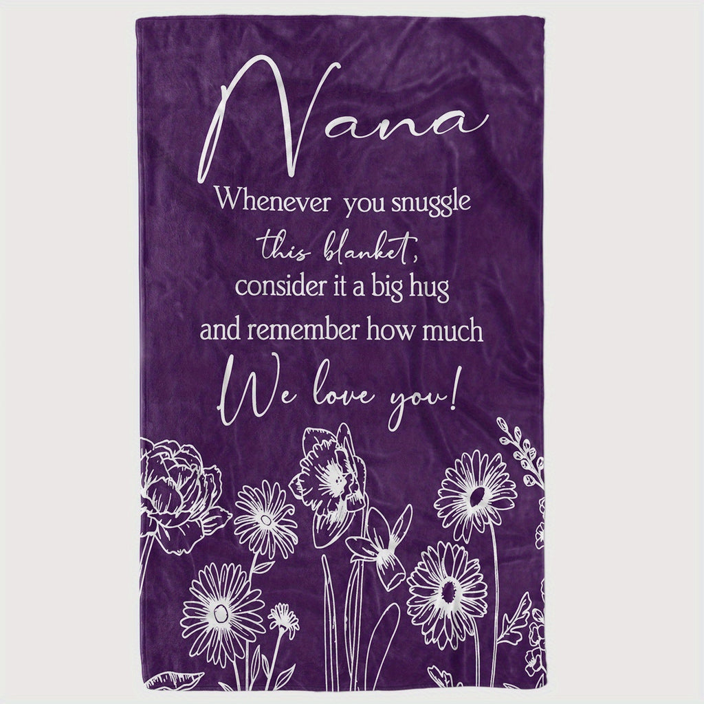 1pc Nana Floral Flannel Throw - a Soft, Warm, And Lightweight Blanket Perfect for Grandma, Featuring a Heartfelt Message. Ideal As a Birthday Gift, This All-Season Blanket Is Suitable for The Couch,, Or Office