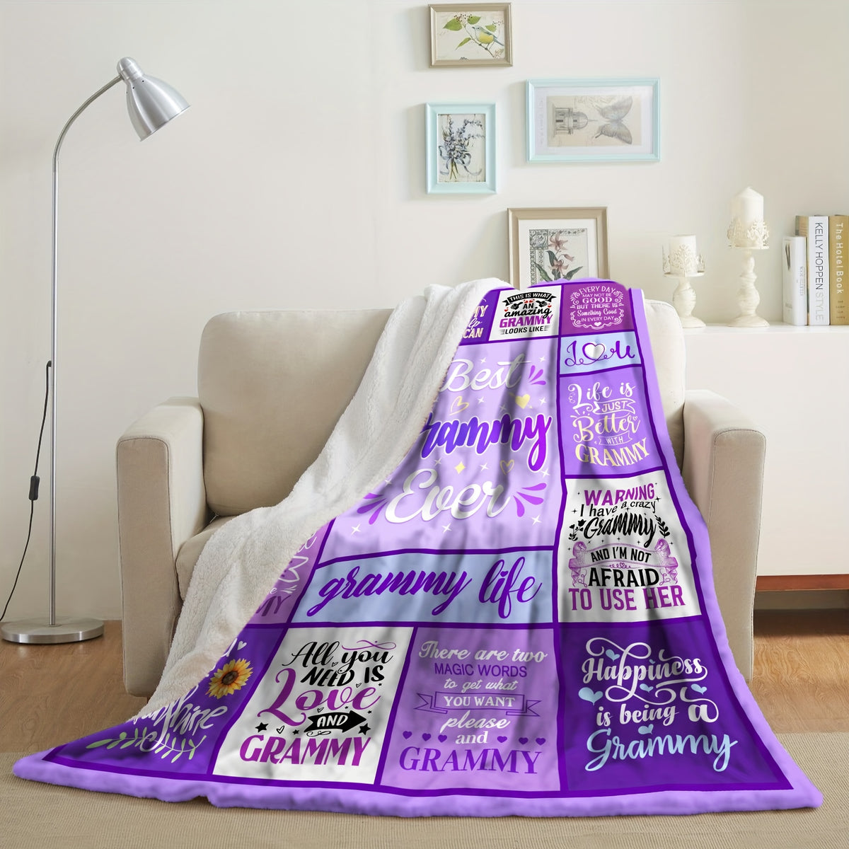 Grammy's Best Gift- Cozy Floral Throw Blanket, Perfect for Birthdays& Christmas from Grandkids, Soft Flannel, Machine Washable, Purple
