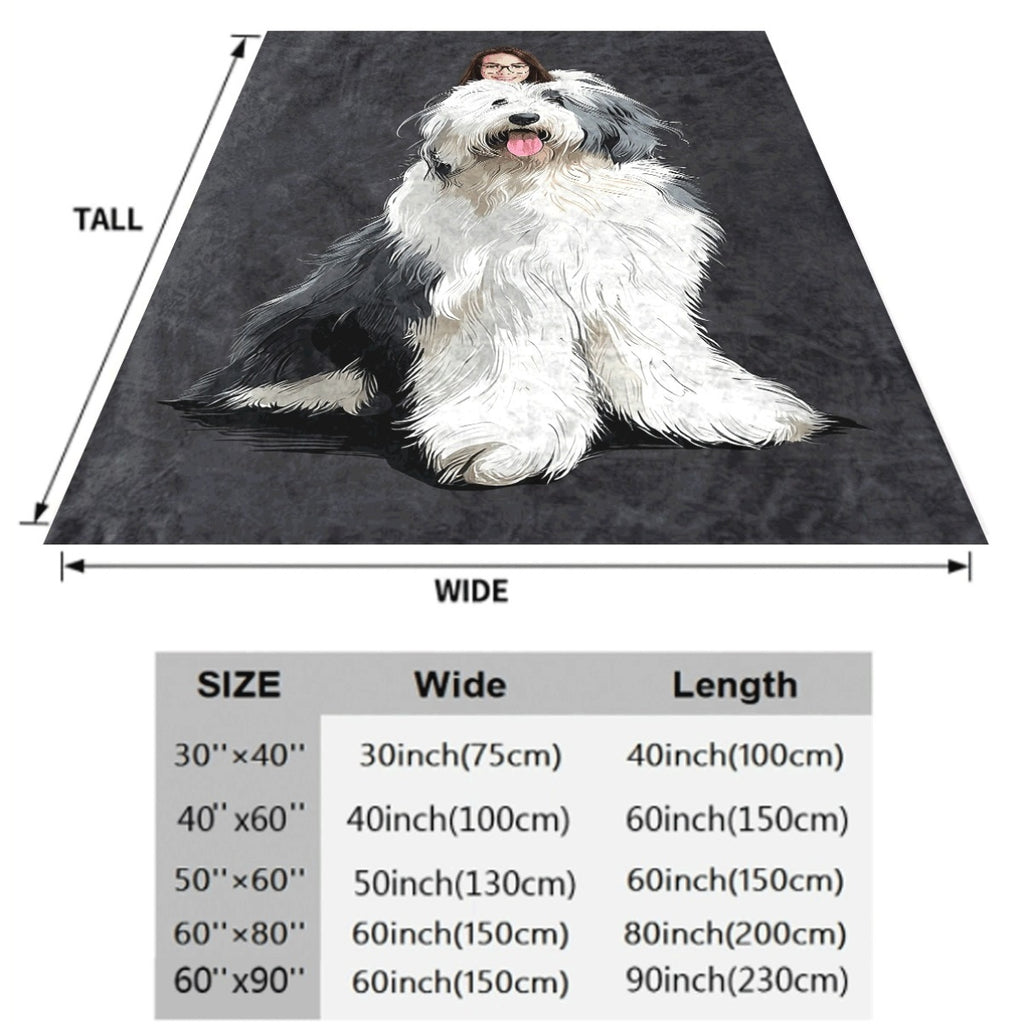 1pc 1pc a Soft Single-Sided Printed Blanket Featuring Bearded Collie Dog Clipart Designed with Detailed Stylized Vectors Ideal for Use in Offices Rooms And Living Rooms Model AH817B