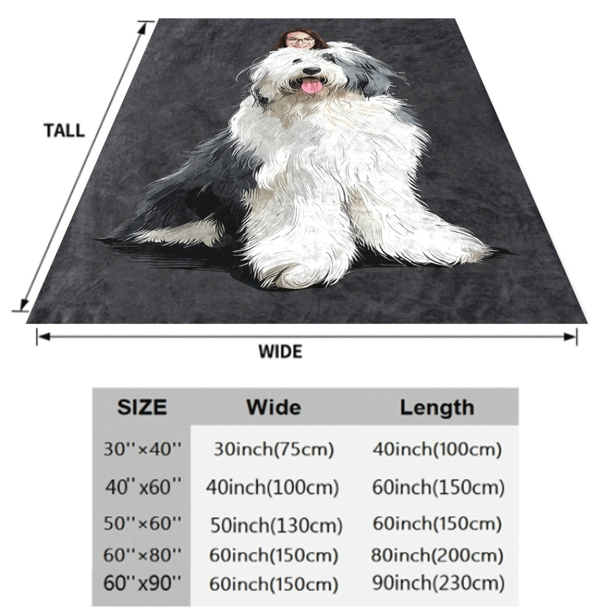 1pc 1pc a Soft Single-Sided Printed Blanket Featuring Bearded Collie Dog Clipart Designed with Detailed Stylized Vectors Ideal for Use in Offices Rooms And Living Rooms Model AH817B