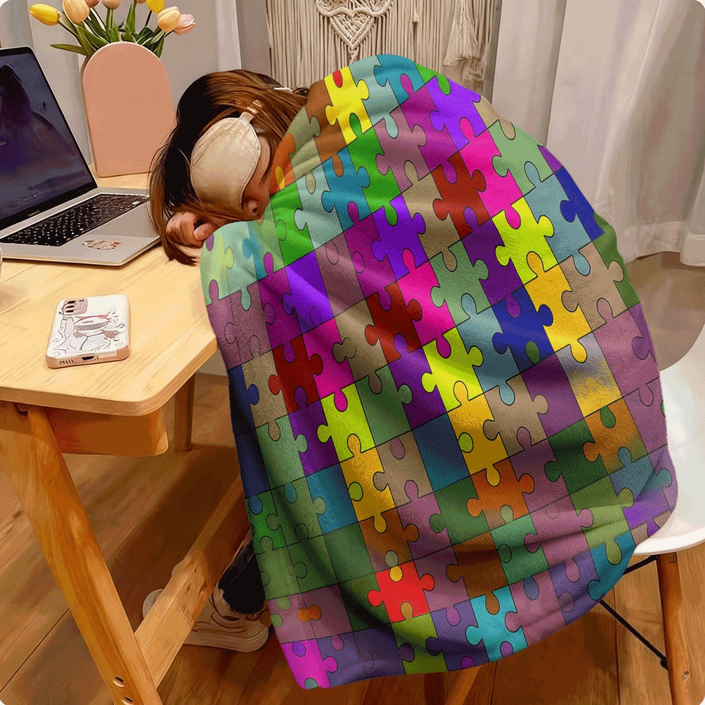 One Colorful Puzzle Design Flannel Blanket, Soft And Versatile, Perfect for Use on a Sofa, During Camping, While Traveling, Or As a Gift, Featuring Bright Mixed Colors for Year-Round Comfort