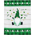 Vandarllin St. Patrick'S Day Gnomes Clover Throw Blankets, Irish Green Buffalo Check Plaid Clover Soft Flannel Blanket Decorative for Home Sofa Couch Chair Living Bedroom, 60X80 Inches, Spring Holiday