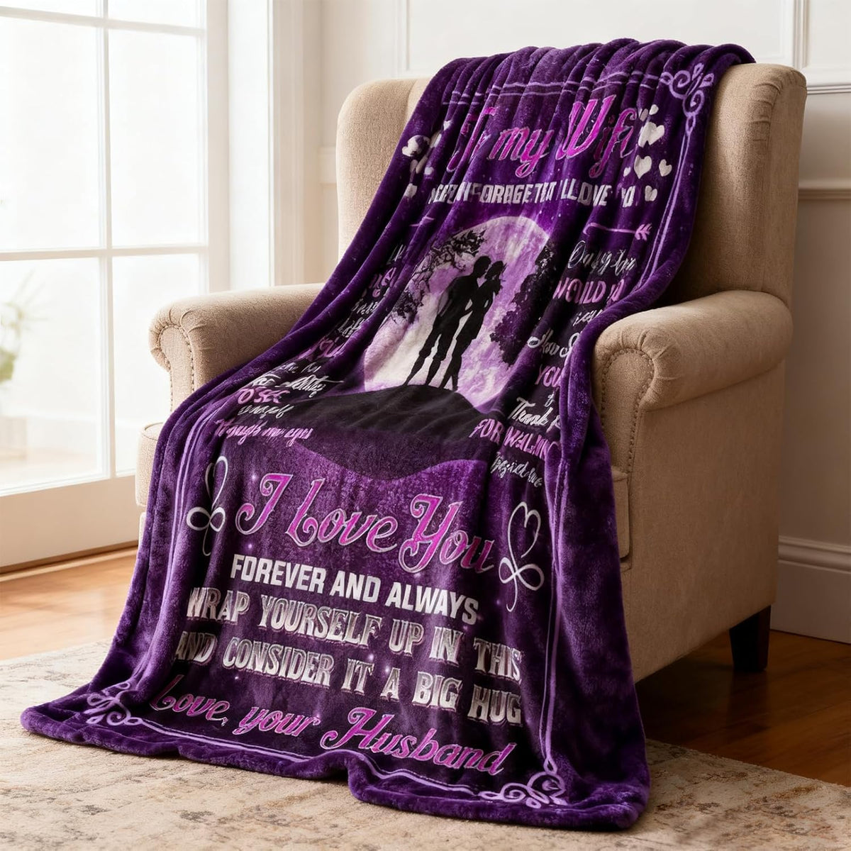 Presents for a Husband to Give to His Wife, Including a Cozy Blanket for Wedding Anniversaries, Birthdays, Christmas, Mother'S Day, And Valentine'S Day, Designed to Be Romantic for Her, Measuring 60X80 in Purple