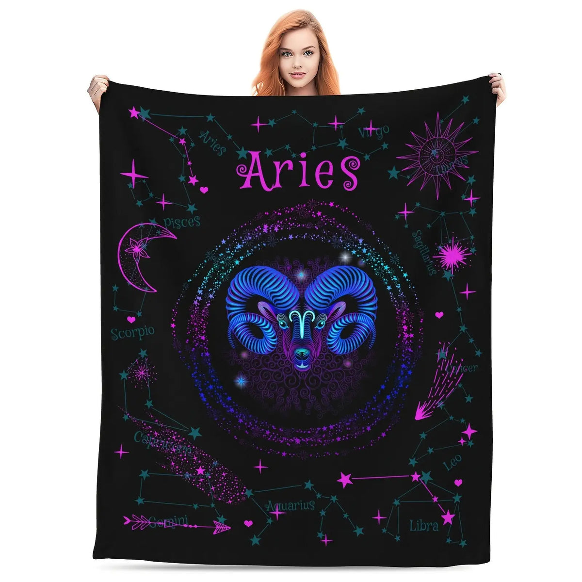 1pc a Leo-Themed Zodiac Constellation Blanket Featuring Stars And Astrological Symbols, Measuring 60 Inches by 80 Inches. This Soft Flannel Throw Is Suitable for All Seasons And Can Be Used for Camping Or As Home Decor. It Makes a Great Birthday Or