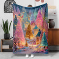 1pc Christmas Night View Blanket, Dreamy Snowscape Printed Design, Body Cover Blanket, Soft Fleece Plush Surface, Lightweight And Durable, Multiple Sizes Available, Suitable for Holiday Decor, Living Room Leisure, Bedroom Warmth, Study Reading