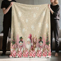 Christmas Snowman And Reindeer Pattern Pink Snowflake Fleece Blanket, Soft Comfortable Warm, Cream-Colored Design, Durable Plush, All-Season Sofa Blanket, Warm Cover, Multiple Sizes Available, Suitable for Living Room Sofa, Bedroom