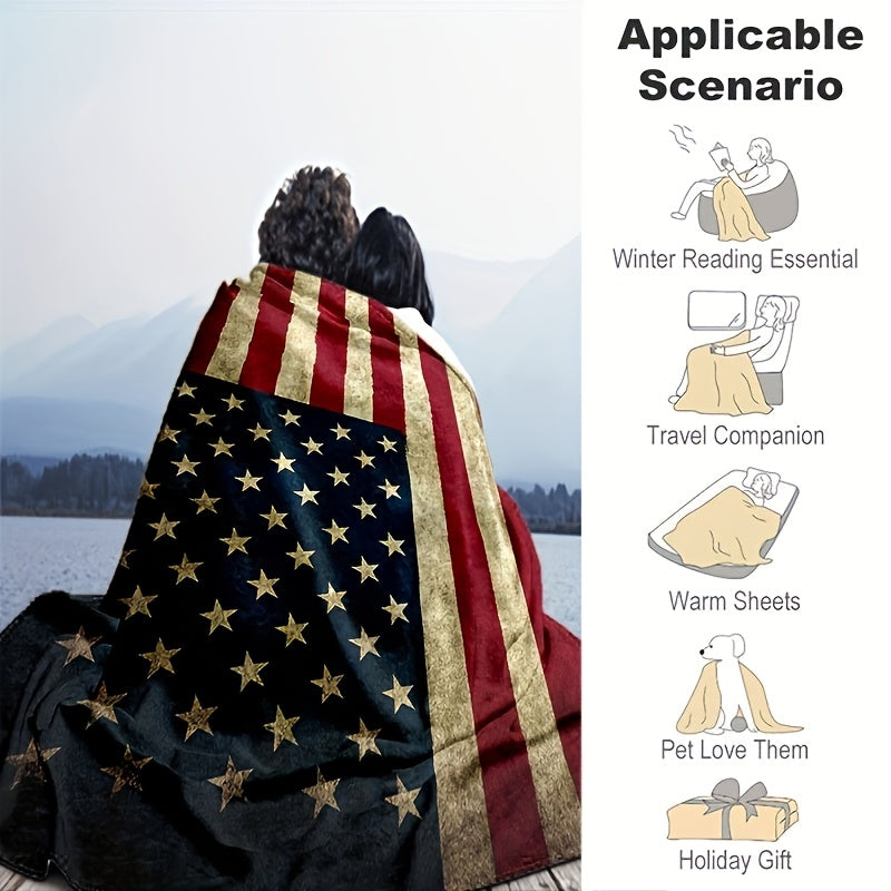 1pc a 280Gsm Comfortable Patriotic Throw Blanket Suitable for All Seasons, Easy to Maintain, And Tears, Ideal for Use on a Sofa, Bed, Or While Traveling