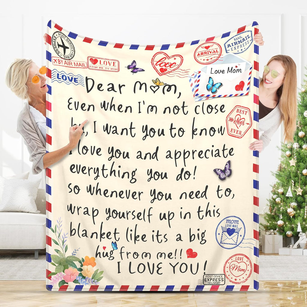 Christmas Valentines Throw Blankets Gifts for Mom from Daughter Son 52x60, I Love You Mom Blanket Birthday Gifts for My Best Mother, A Letter Love Dear Mother to My Mom's Blanket Mothers Day Presents