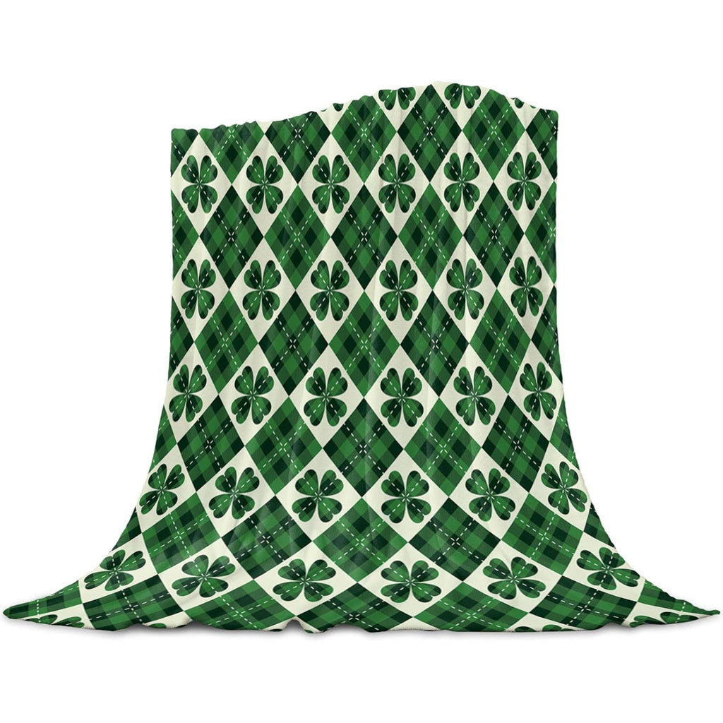 Flannel and Microfiber Soft Bed Throws Blanket | St. Patrick'S Day Scottish Checked Four-leaf Clover, All Season Warm, Lightweight, 39x49 inch for Living Room/Bedroom Decor