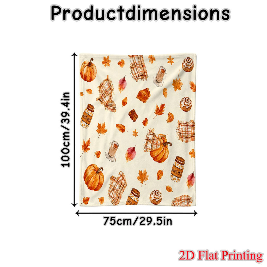 1pc Watercolor Autumn Pumpkin Maple Leaf Dessert Outdoor Blanket, Ideal Warm Throw Blanket, Family Gift, Birthday Gift, Halloween Gift, Christmas Gift, Thanksgiving Gift,  Gift, Can Be Given as a Gift Blanket to Best Friends, Outdoor Blanket