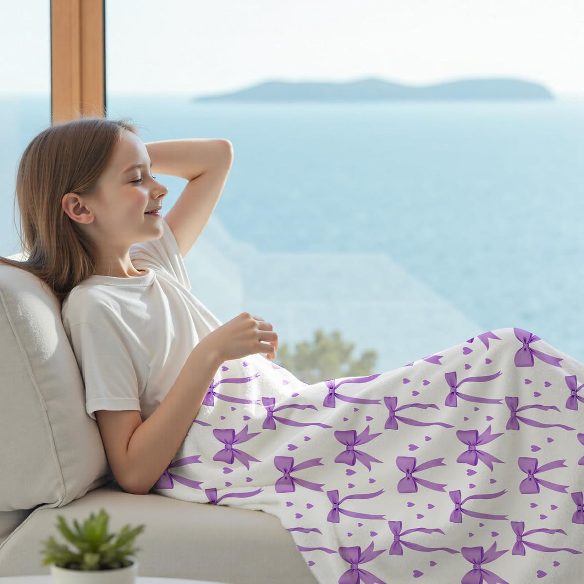 for Lotus Karen Bow Blanket 60x80 Inch Soft Lightweight Flannel Throw Blanket with Purple Bow Christmas Birthday Valentine's Day Gifts for Girls Women Coquette Preppy Decor for Bedroom Dorm Bed Sofa