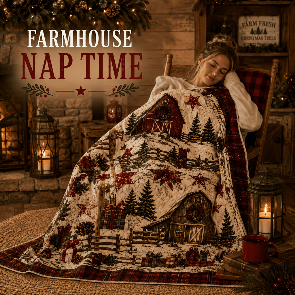 Blankets, Country Cottage Christmas Blanket Vintage Barn Pine Wreath Living Room Sofa Bedroom Lunch Break Blanket