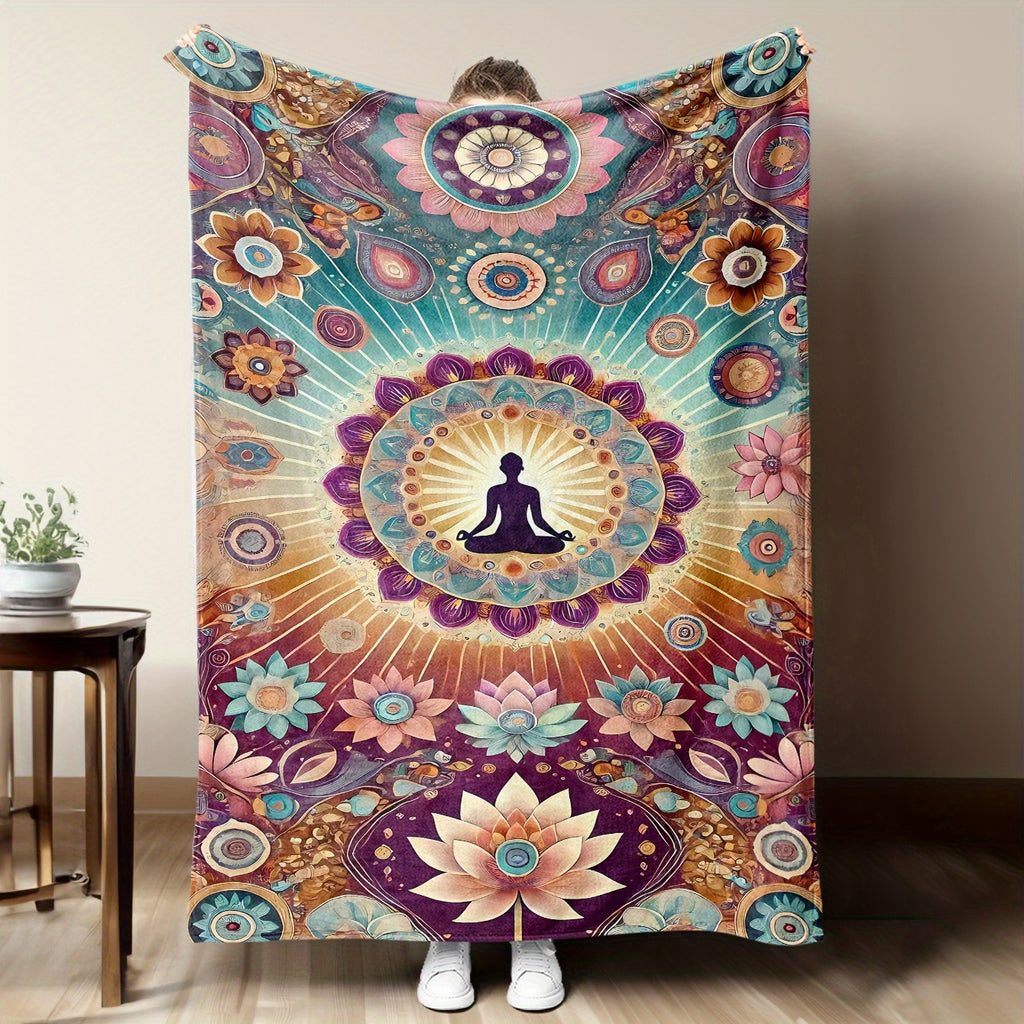 1pc Mandala Meditation Flannel Throw Blanket- Soft, Warm, and Cozy with Vibrant Yoga-Inspired Design, Perfect for Sofa,, or Office- Ideal Gift for Friends and Family, Spiritual Decor| Vibrant Throw Blanket| Digital Print Design, Yoga Gift