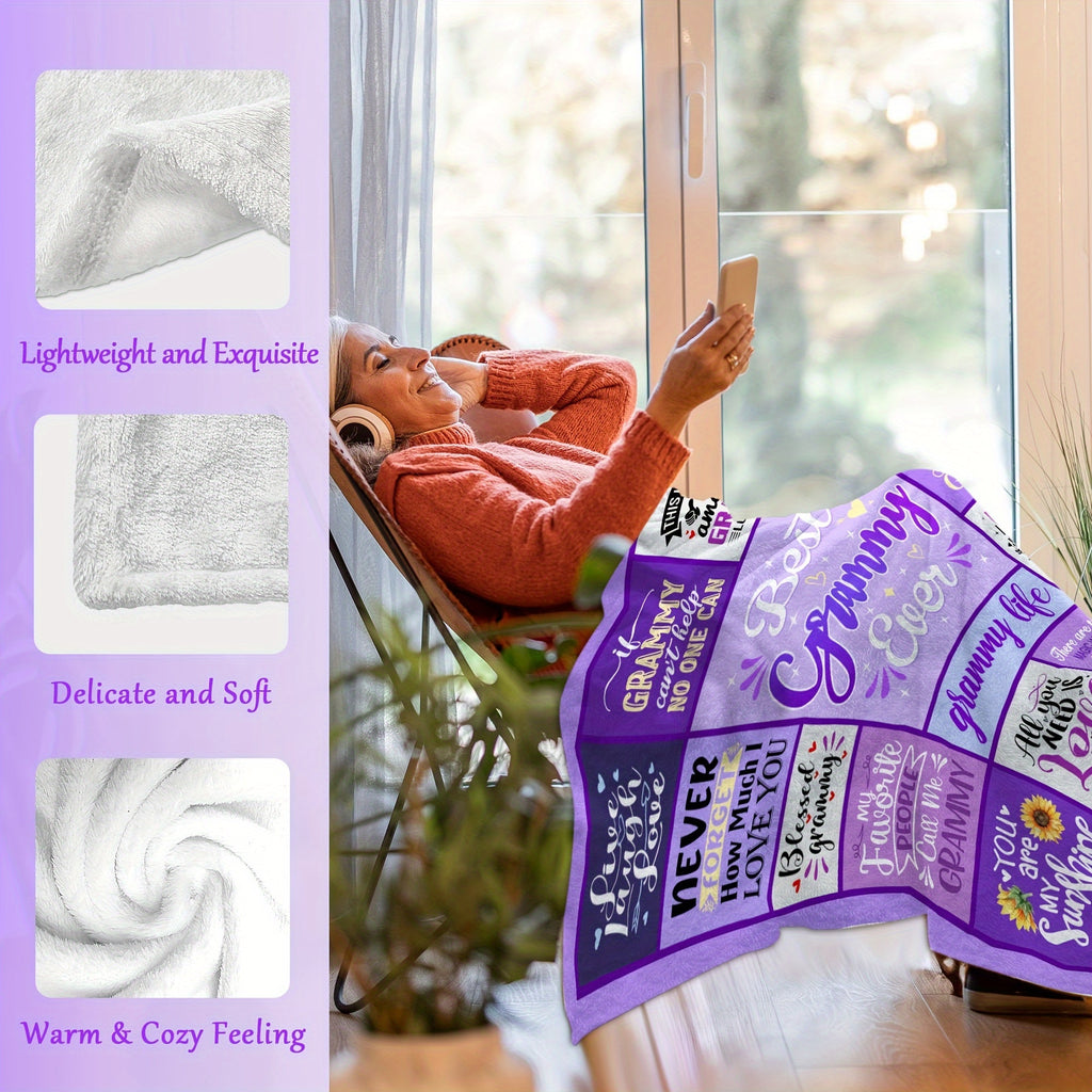 Grammy's Best Gift- Cozy Floral Throw Blanket, Perfect for Birthdays& Christmas from Grandkids, Soft Flannel, Machine Washable, Purple