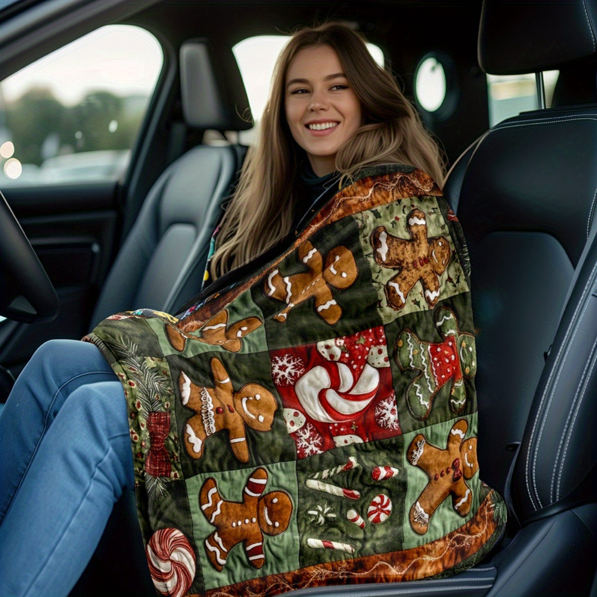 1 Gingerbread Candy Pattern Quilted Blanket - Lightweight Home Furnishing Products, Suitable for Sofas, Tops, Travel Camping, Living Rooms, Offices, Seats And Tops, Soft And Warm Digital Printed Blanket