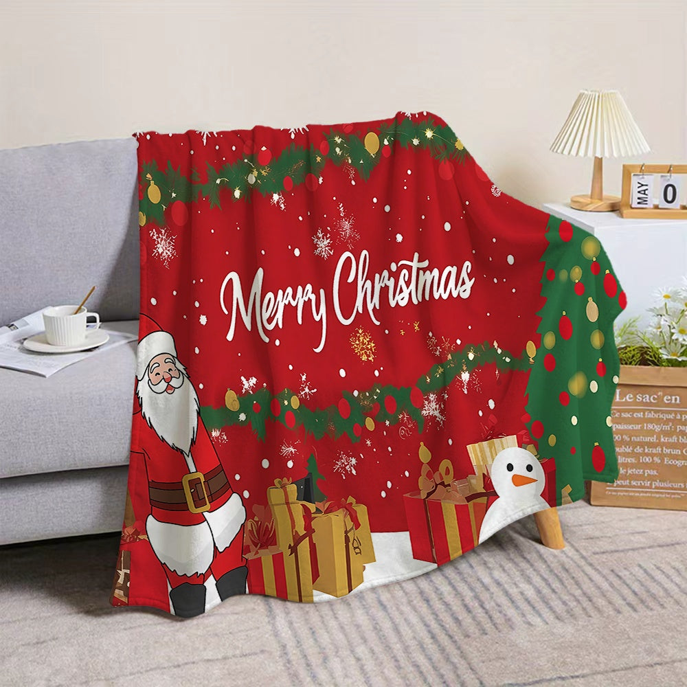 1pc Santa Claus and Gifts Themed Red Flannel Blanket, Soft, Comfortable, and Warm, Festive Design, All-season Universal Sofa Throw, Warm Lap Blanket, Multiple Sizes Available, Suitable for Living Room Sofas, Bedroom, Leisure Reading