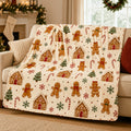 Blanket, Gingerbread Candy Christmas Blanket, Cream White Holiday Cartoon Style Soft Blanket, Living Room Sofa Bedroom Autumn And Winter Warm Home Decoration Blanket
