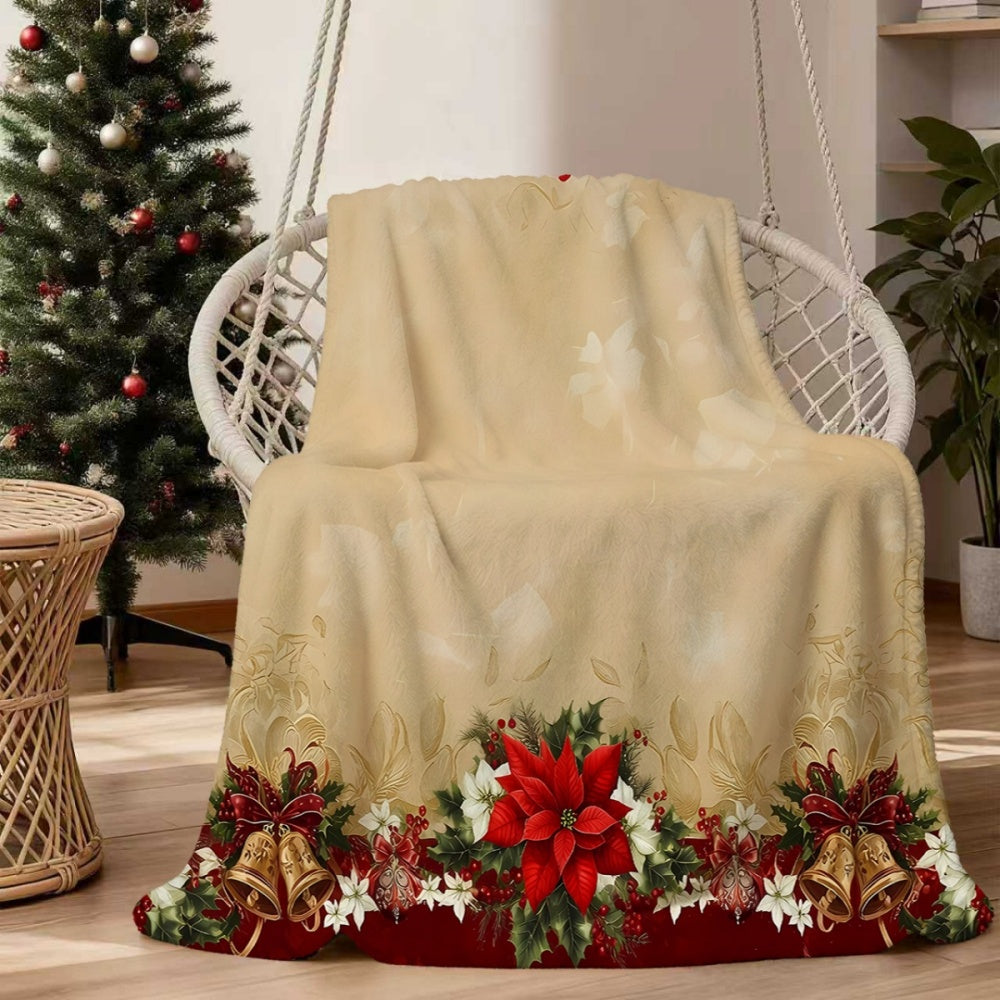 1pc, Christmas Floral Pattern Red And Golden Design Flannel Blanket, Soft Comfortable Warm, All-Season Sofa Blanket, Warm Cover, Suitable for Living Room Sofa, Bedroom, Office Rest Area, Balcony Leisure, And Outdoor Picnics