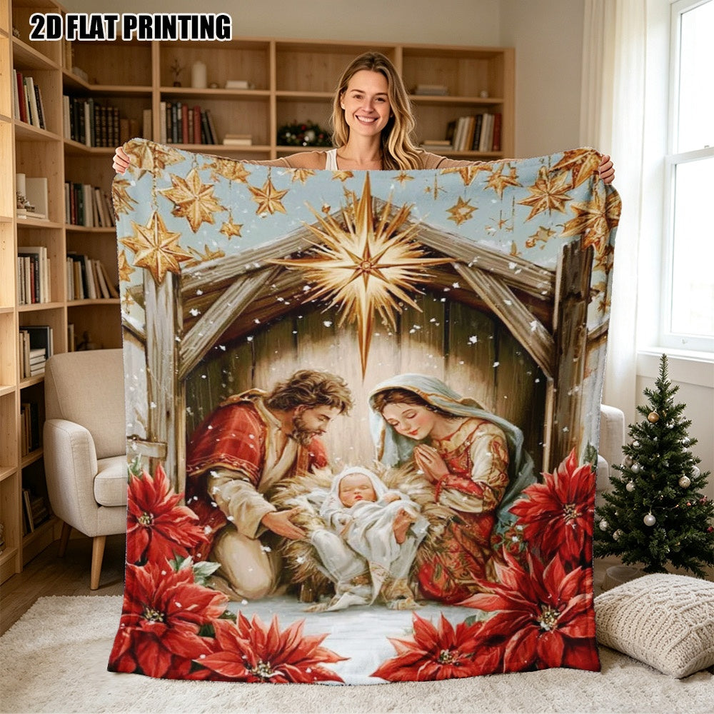 (2D Plane) 1pc Christmas Nativity Scene Blanket, Warm, Suitable for Sofa And Office Use, Ideal Christmas Gift for Friends And Family