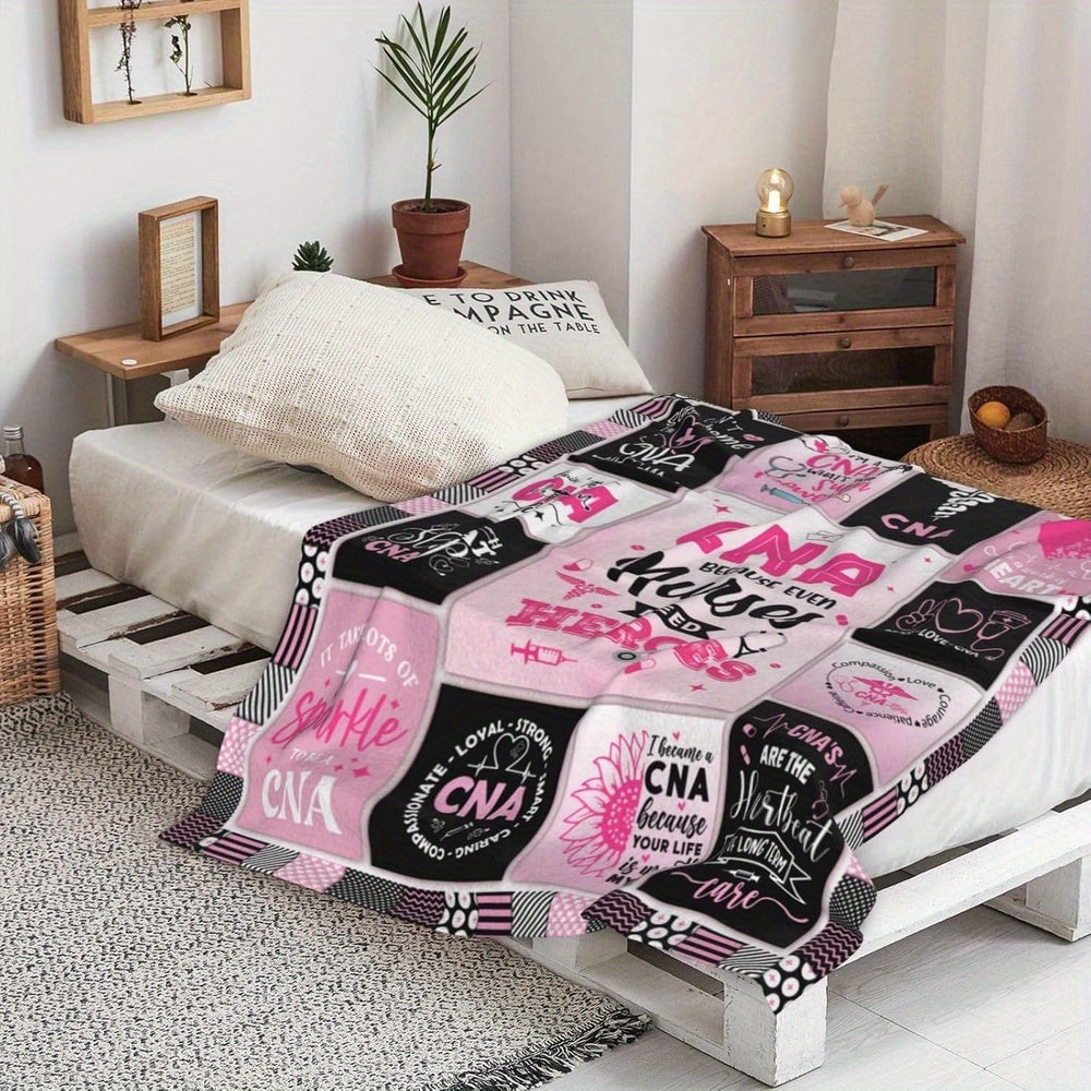 Cozy CNA & Nurse Appreciation Flannel Throw Blanket Suitable for Sofa or Bed - Soft Warm Blanket with Nurse-Themed Messages, Perfect Gift for Nursing Assistants & Healthcare Heroes, Ideal for Nurses Week, 280gsm