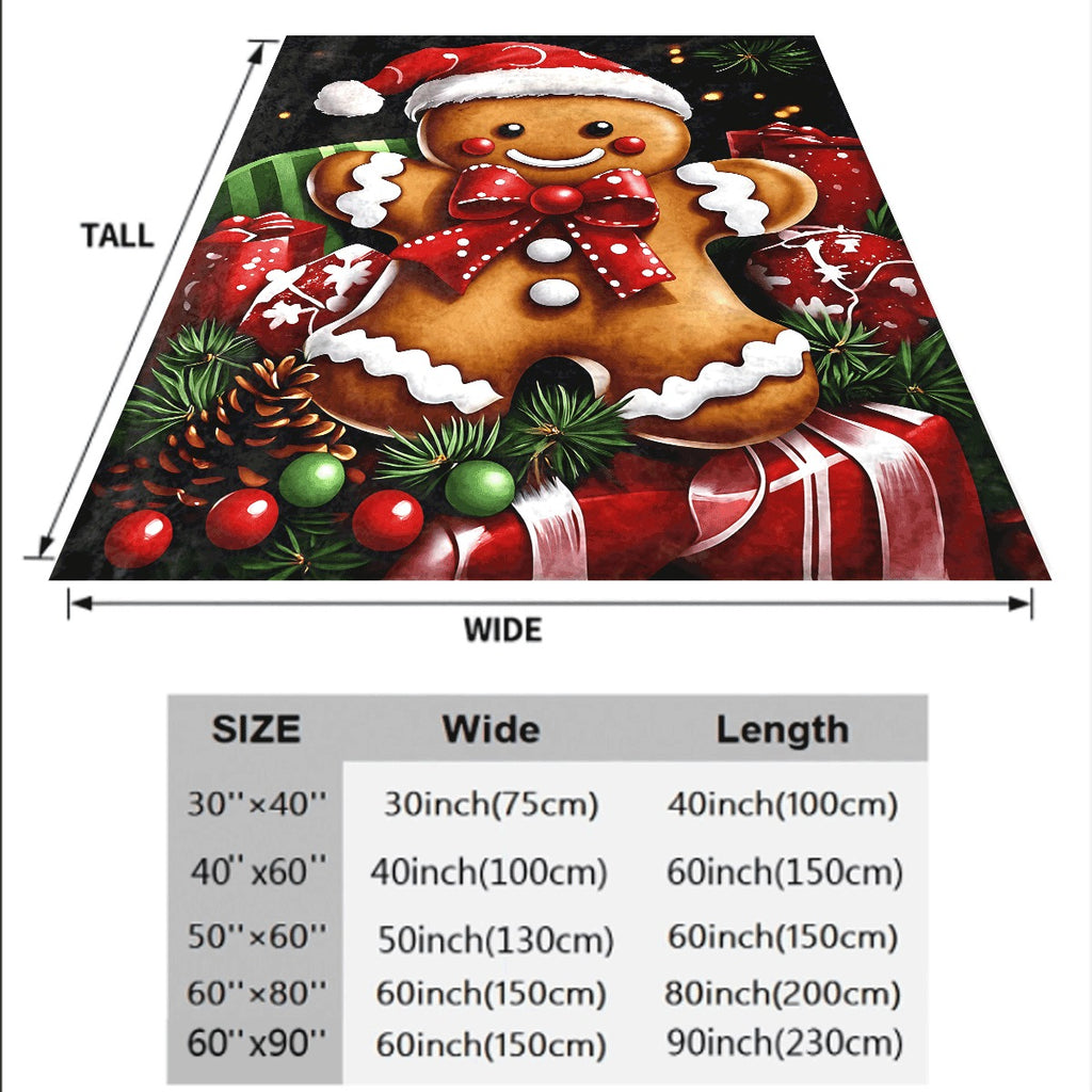 1pc Festive Gingerbread Man Santa Hat Christmas Flannel Blanket Soft Warm for Couch Bed Holiday Decor with Gifts & Greenery Xmas Throw
