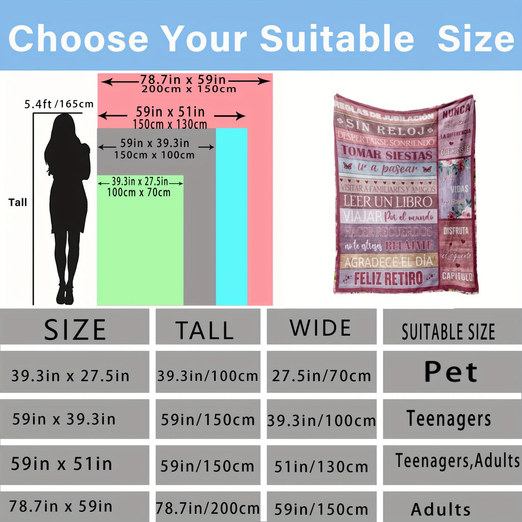 A Single Elegant Gift for Retiring Women - a Soft Flannel Throw Blanket Adorned with Uplifting Spanish Phrases, a Cozy Pink Blanket Suitable for All Seasons, Featuring Floral And Butterfly Patterns, Ideal for Use on a Couch,, Or While Traveling