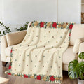 1pc Christmas Floral And Bell Pattern Flannel Blanket, Soft Comfortable Warm, Beige White Design, All-Season Blanket, Warm Cover, Multiple Sizes Available, Suitable for Living Room Sofa, Bedroom, Casual Reading, Holiday Decor