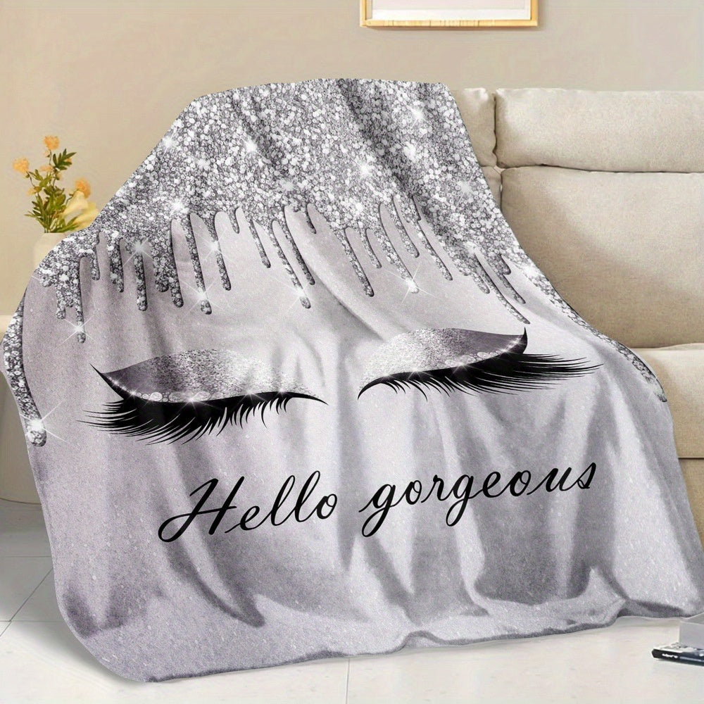 1pc Shimmering Eyelash Throw Blanket, Silvery Printed Design, Full-Size Blanket, Soft Fleece Velvet, Lightweight And Durable, Multi-Size Available, Suitable for Holiday Decor, Living Room Leisure, Bedroom Warmth, Study Reading