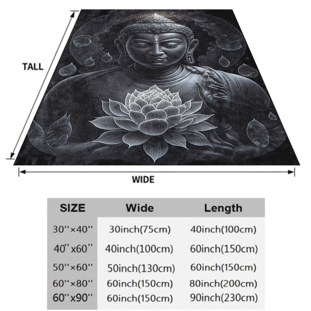 1pc Lotus Pattern Flannel Blanket Dark Grey Meditative Head with Sacred Lotus & Decorative Drops, Cozy Flannel Throw for Sofabed, Serene Zen Inspired Home Decor, All-Season Warmth
