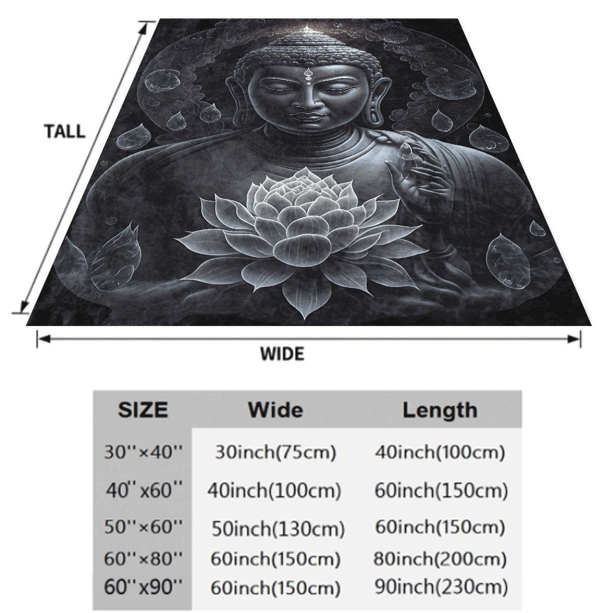 1pc Lotus Pattern Flannel Blanket Dark Grey Meditative Head with Sacred Lotus & Decorative Drops, Cozy Flannel Throw for Sofabed, Serene Zen Inspired Home Decor, All-Season Warmth
