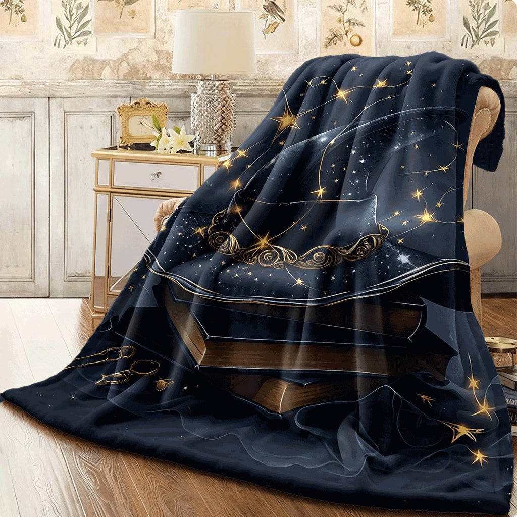1pc Warm Halloween Elements Big Book with Witch Hat Design Printed Throw Blanket, Lightweight Plush, Mixed Color, Polyester 100%, Digital Printing, Flannel, Contemporary Style, All Seasons,