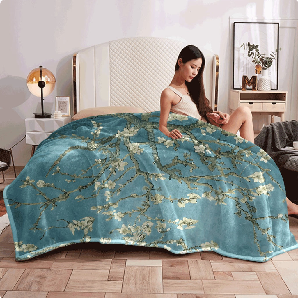 1pc Almond Blossom Floral Fleece Blanket Soft Warm All-Season Multi-Use for Home, Office, Camping Machine Washable Contemporary Quilted Throw Gift