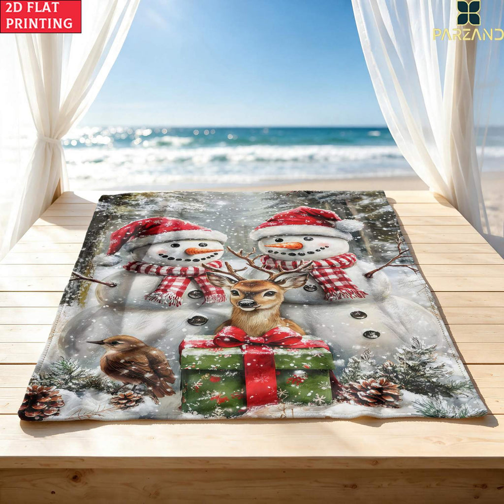 1pc Snowman And Reindeer Christmas Theme Red Blanket, Winter Holiday Decor Design, Large Plush Throw Blanket, Suitable for Weekend Sofa Naps, Home Leisure, Camping