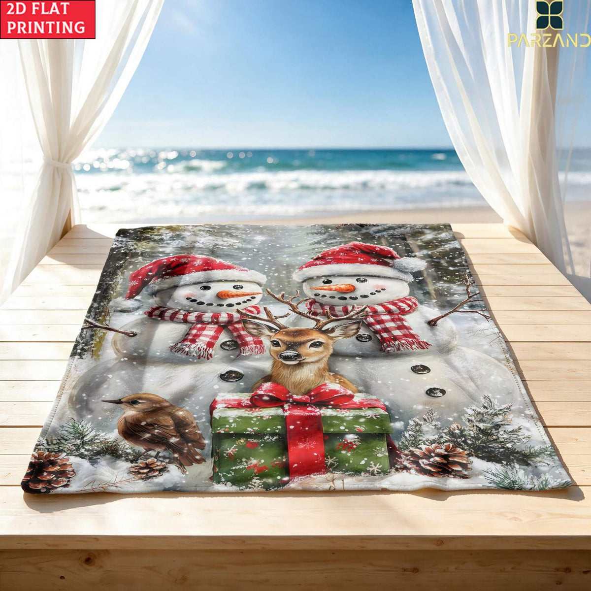 1pc Snowman And Reindeer Christmas Theme Red Blanket, Winter Holiday Decor Design, Large Plush Throw Blanket, Suitable for Weekend Sofa Naps, Home Leisure, Camping