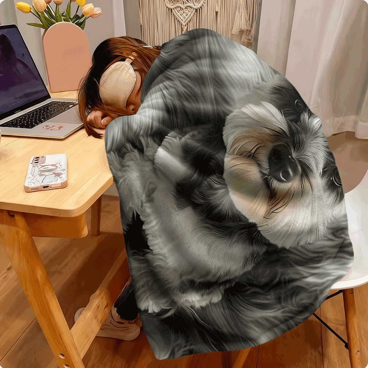 1pc Ultra-Soft Flannel Blanket with Cute Schnauzer Dog Print Cozy Warm Fabric for Sofa All-Season Snuggle Blanket for Pet Lovers