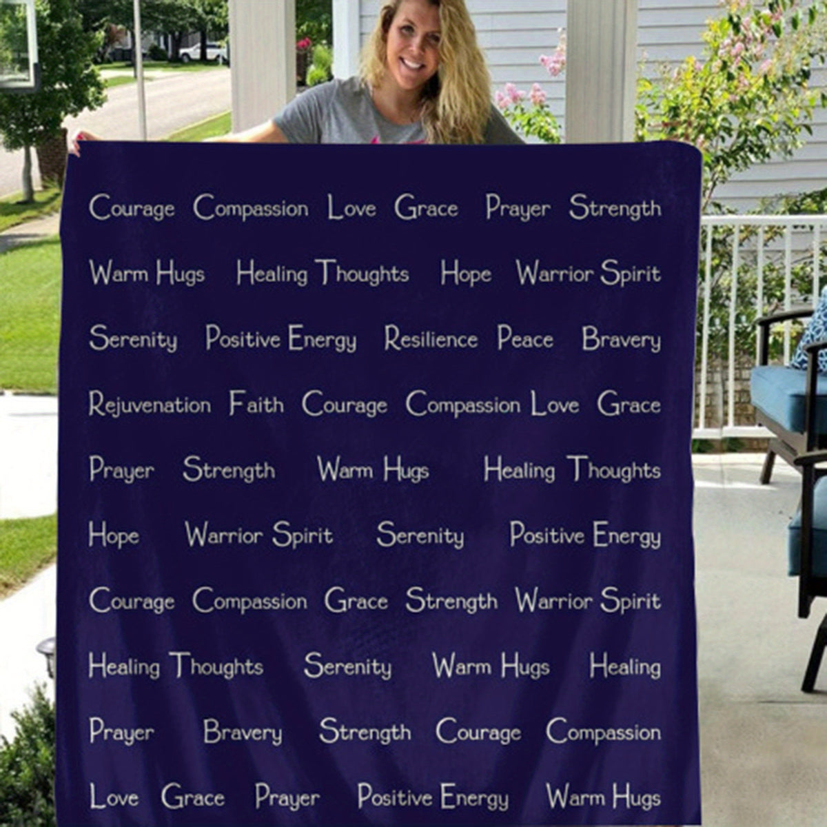 1pc Inspirational Navy Blue Throw Blanket - Super Soft, Warm Embrace with Positive Affirmations for Strength, Courage, Love & Hope - Allergy-Friendly, Multi-Purpose Comfort 60x50 inches