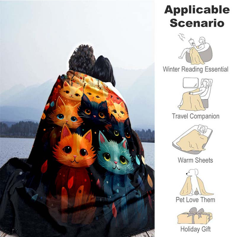1pc Colorful Cute Cats Blanket for Home- Lightweight Flannel Throw for Sofa, Bed, Travel, Camping, Livingroom, Office, Couch, Chair, And Bed- Digital Printing Fleece Blanket with Soft And Warm Flannel Fabric