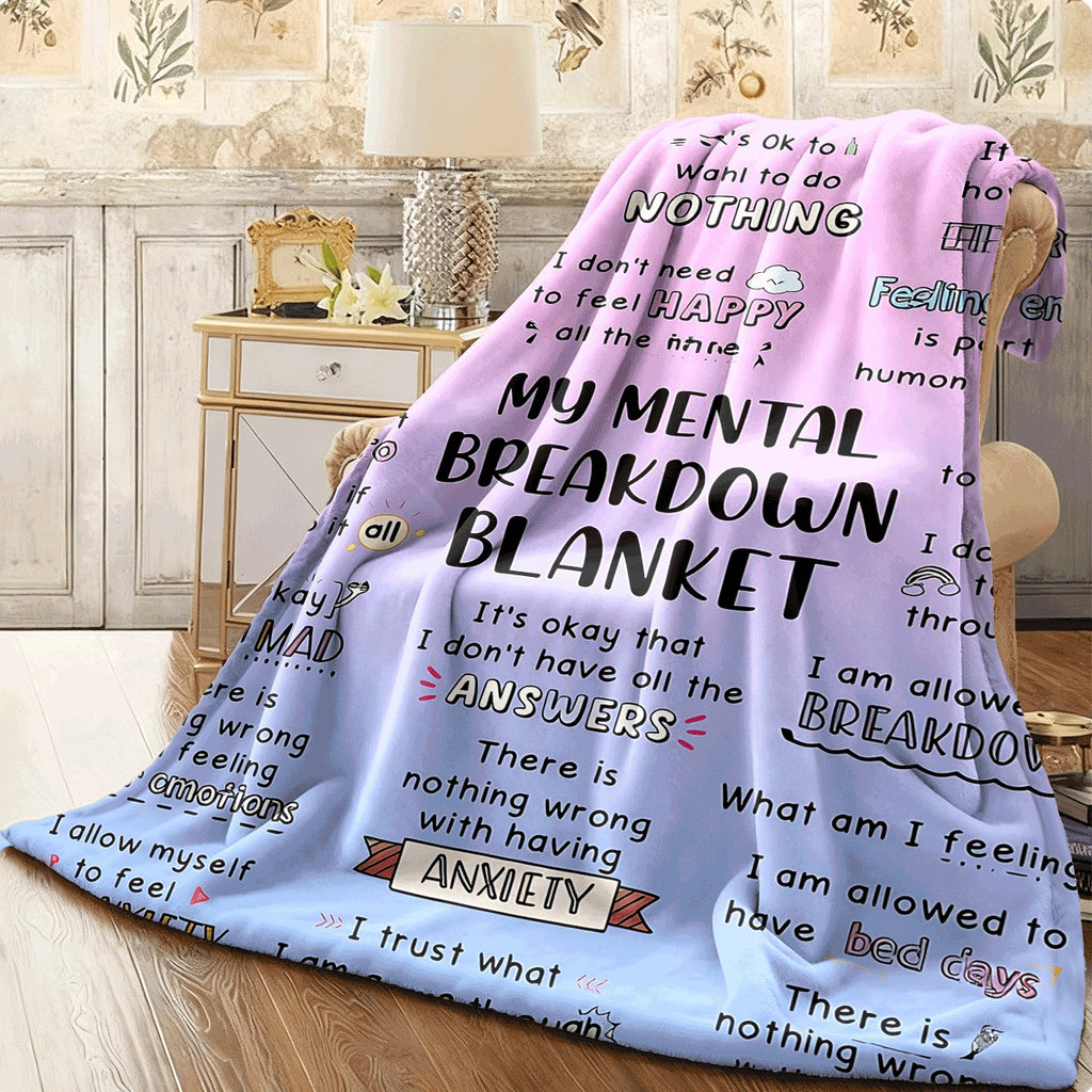 1pc Cozy Pink & Purple Gradient Mental Health Flannel Blanket with Encouraging Quotes, All-Season Soft Throw for Emotional Comfort