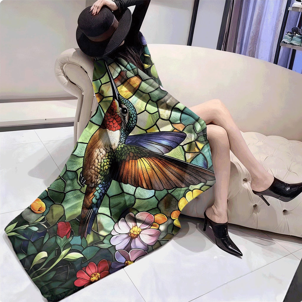 1pc Cozy Hummingbird & Floral Flannel Throw Blanket Perfect Gift for Women Moms on Birthdays Christmas Valentine's Day Soft Warm and Versatile for Couch Office and Travel