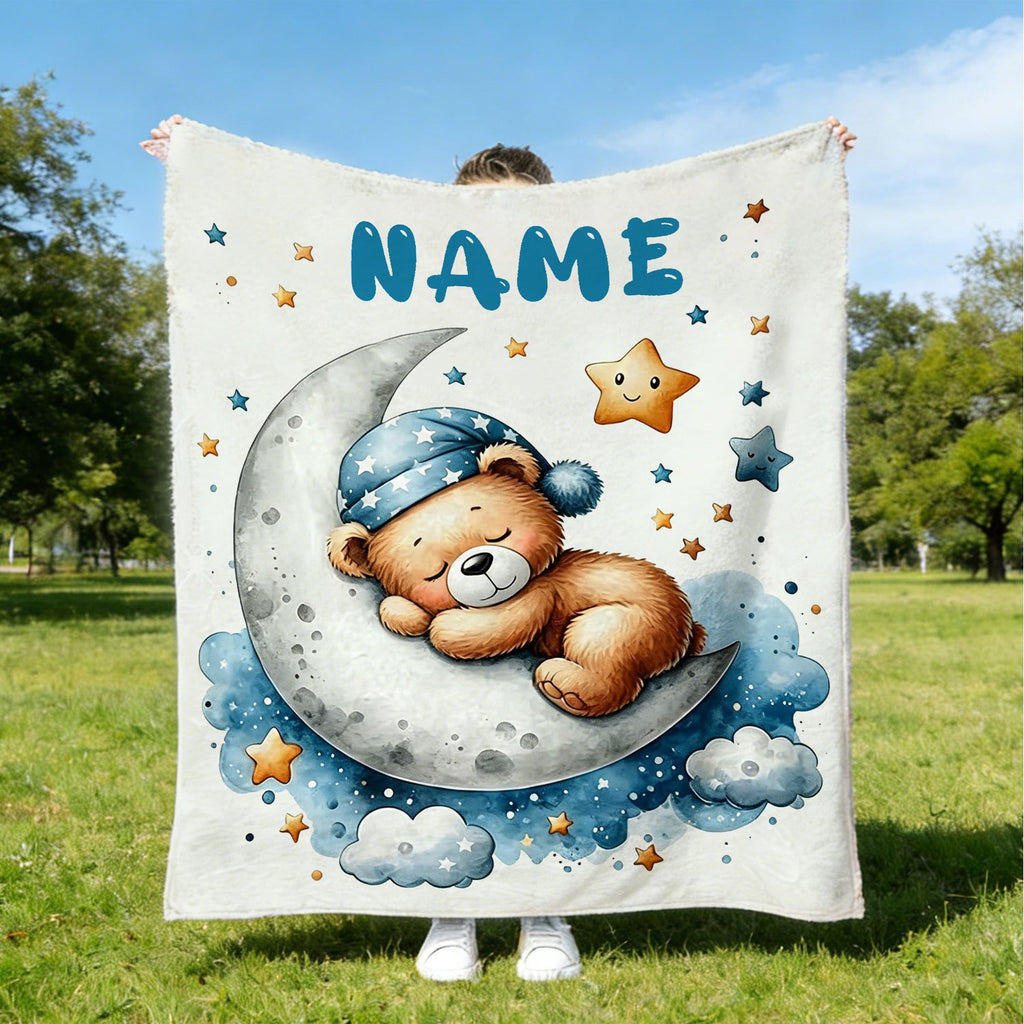 1pc Personalized Bear-Shaped Blanket Suitable for - Use - Custom Name/Text/Animal Print, Cozy Gift for &, Bedspread, Hand Washable Teddy Bear Blanket for Birthdays, Camping, and Decor