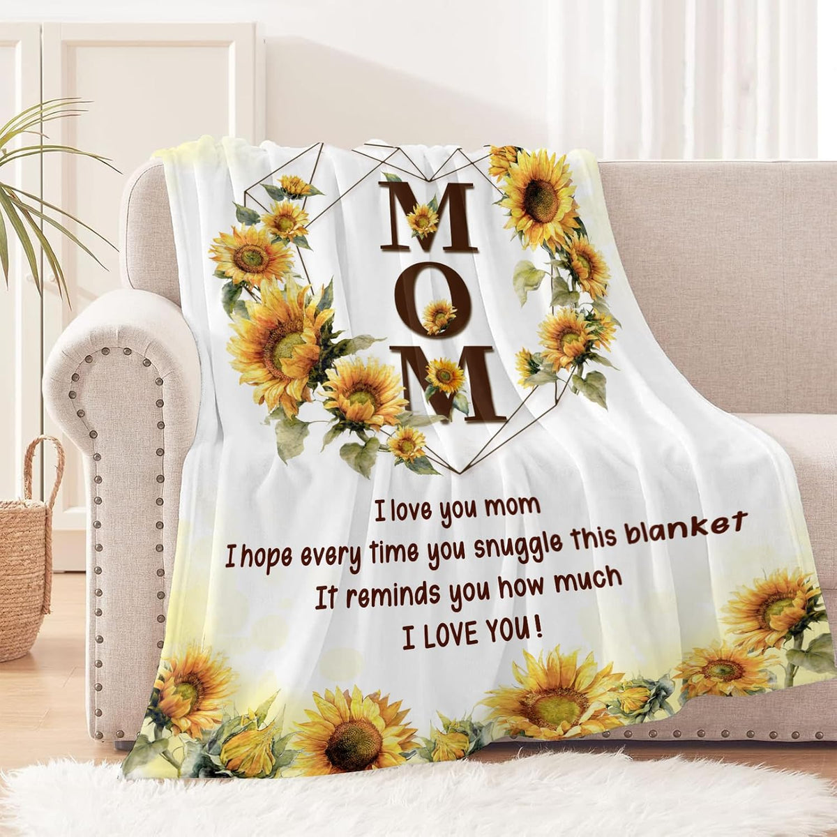 CIUGOIG Mom Gifts from Daughter Son, I Love You Mom Blanket 50X60, Birthday Gifts for Moms, Christmas Mothers Day Presents Ideas for Moms/Mother Flannel Throw Blanket Sunflower