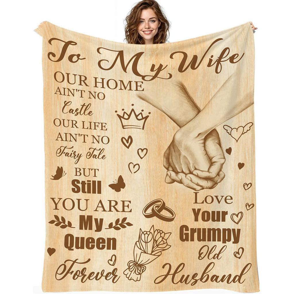 Anniversary for Wife from Husband Romantic Healing Thoughts Blanket for Women Perfect Wife Birthday Gift Ideas(Mother's Day Wedding Valentine's Idea) 60x50