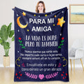 Flannel Blanket for Women Featuring a Starry Night Design with Stars And a Moon, Accompanied by Uplifting Spanish Quotes. This Soft Blue Blanket Is Perfect for Any Season And Makes a Great Gift for Christmas, Birthdays
