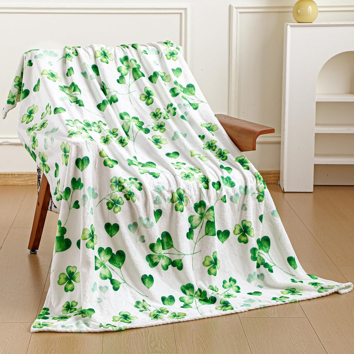 A Cozy And Soft 50X60 Throw Blanket Featuring Shamrocks, Perfect for St. Patrick'S Day. This Plush Flannel Blanket Is a Lovely Decorative Piece for Your Living Room, Couch, Or Bedroom, Making It an Ideal Romantic Gift for Your Mother, Wife