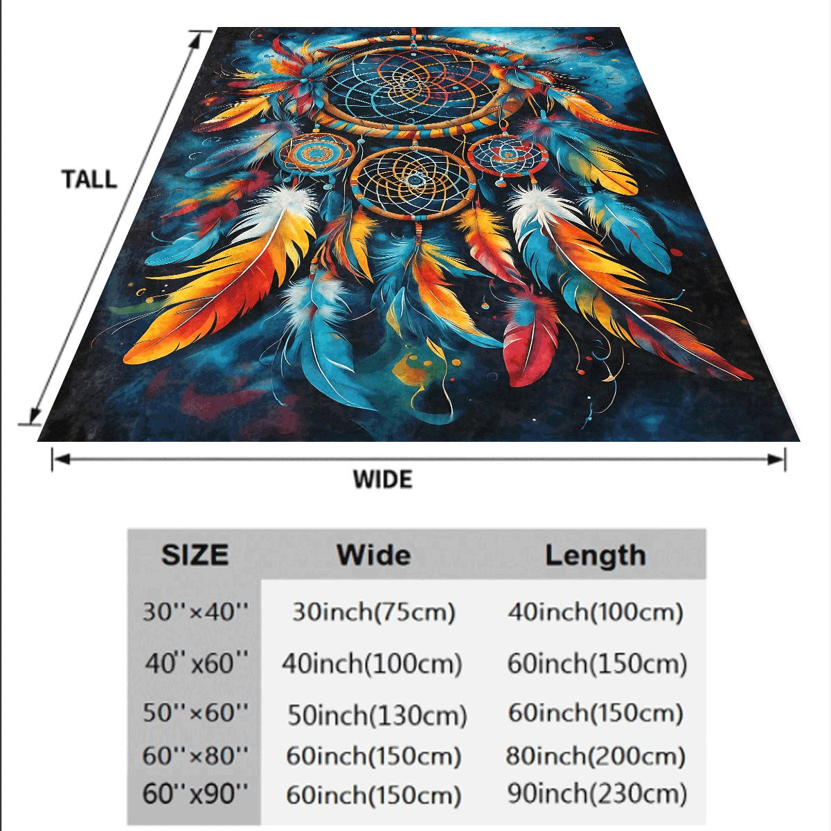 1pc Vibrant Dreamcatcher Flannel Blanket Colorful Feathers Retro Tribal Wind Catcher Design Soft Cozy All-Season Throw Blanket for Couch Sofa Spread Room Decoration