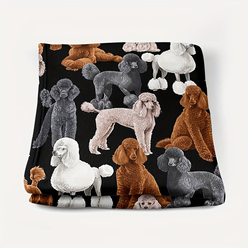 1pc Poodle Print Blanket, Cute Pet Themed Throw Blanket, Super Warm Soft and Cozy Flannel Blanket, Multiple Sizes Available, Suitable for Living Room Sofa, Bedroom, Leisure Reading, Winter Warmth