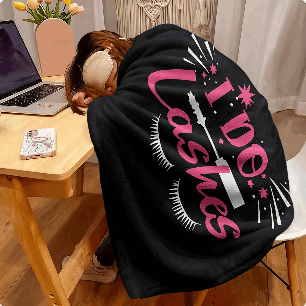 1pc I Do Lashes Pink Typography Black Flannel Blanket Soft Ultra-Soft for Room Couch Sofa Flannel Blanket Throw Size for All Season