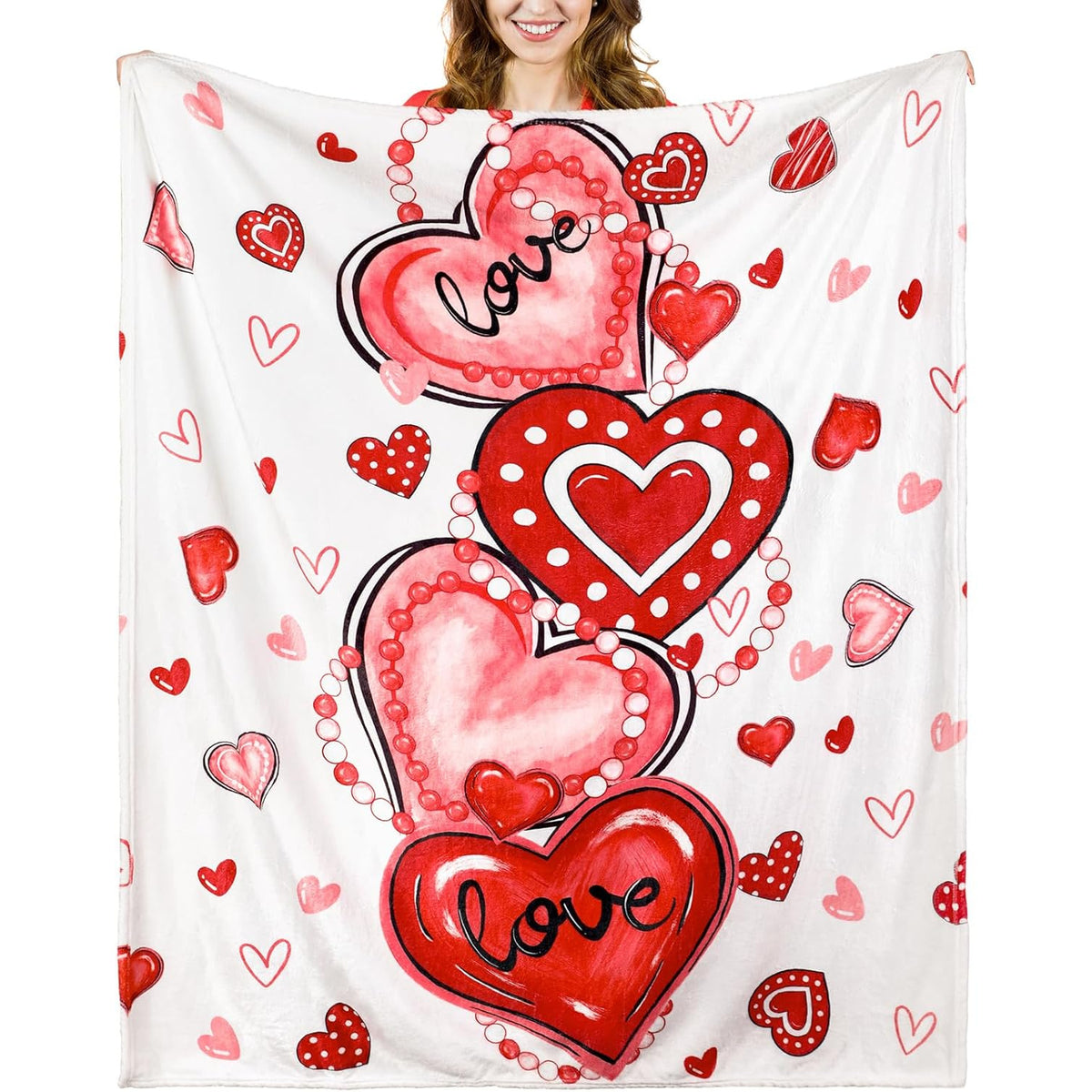 Buryeah Valentine's Day Blanket 50 X 60 Red Heart Blanket Valentine's Day Gift Plush Warm Love Decor for Sofa Couch Home Decoration