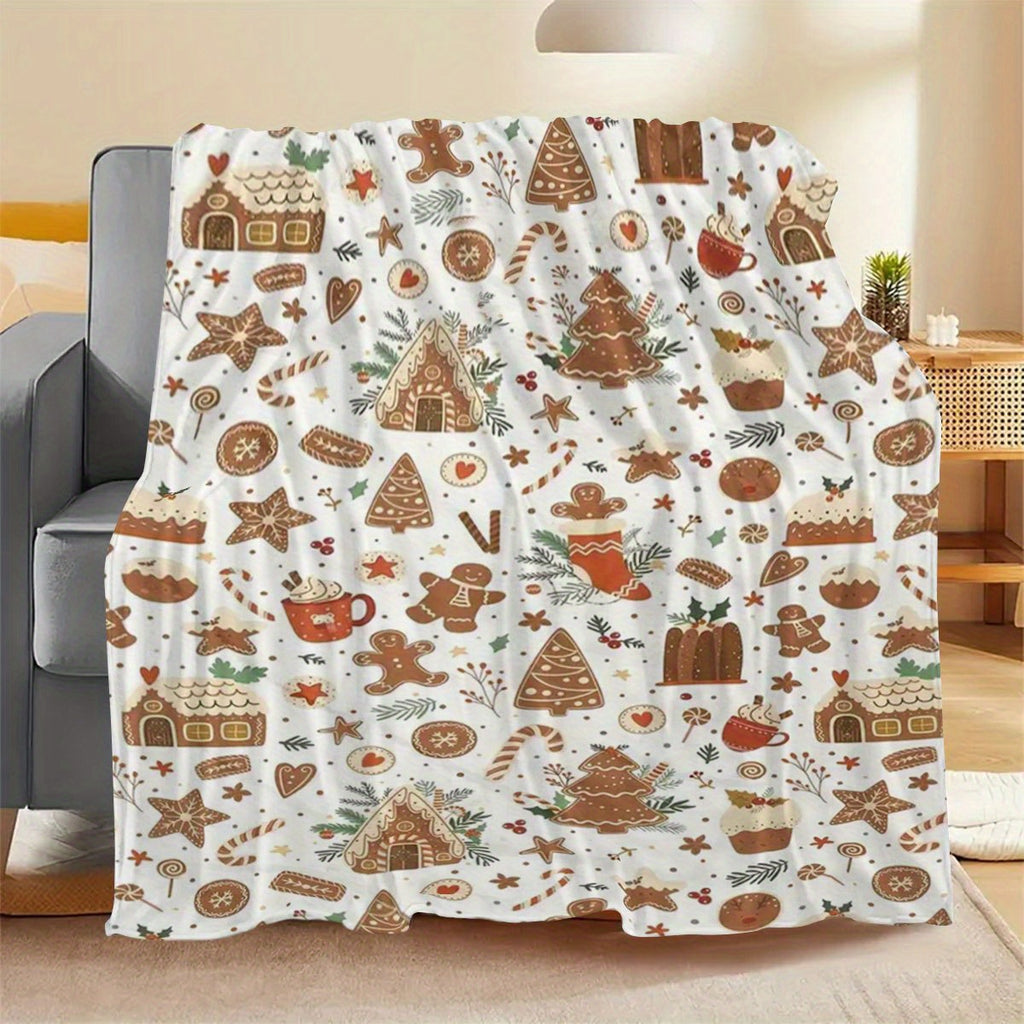 1 Comfortable Christmas Gift Blanket, Flannel Blanket with Christmas Element Patterns, Digital Print HD And Fade-Free, The Best Gift Blanket And Decoration, High-Quality Polyester Velvet