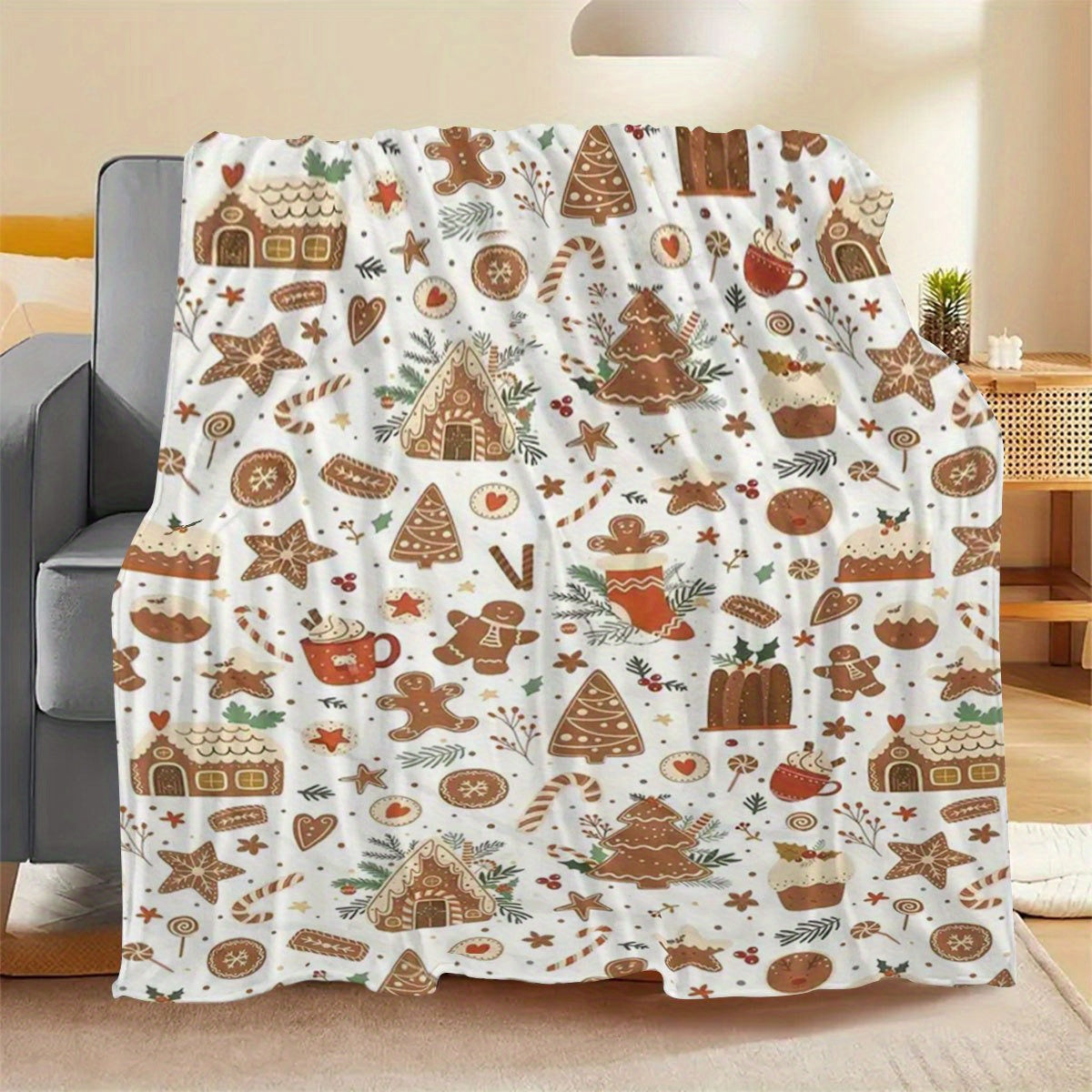 1 Comfortable Christmas Gift Blanket, Flannel Blanket with Christmas Element Patterns, Digital Print HD And Fade-Free, The Best Gift Blanket And Decoration, High-Quality Polyester Velvet